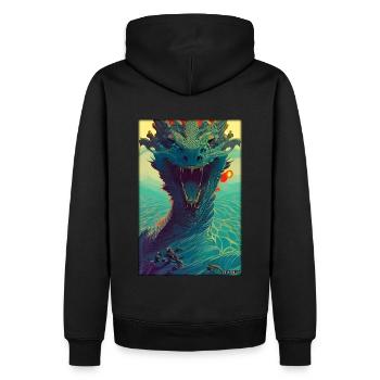 Drache Wasser Monster Meer See - Männer Premium Bio Hoodie - Schwarz - Hinten - Nico (187cm)