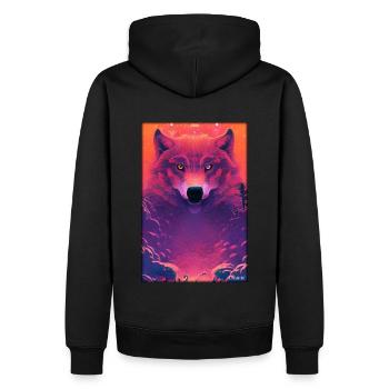Wolf Tiermotiv Natur Wild Wolken Mystisch - Männer Premium Bio Hoodie - Schwarz - Hinten - Nico (187cm)