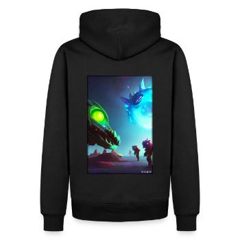 Alien Drache Weltraum Galaxie Universum Planet - Männer Premium Bio Hoodie - Schwarz - Hinten - Nico (187cm)