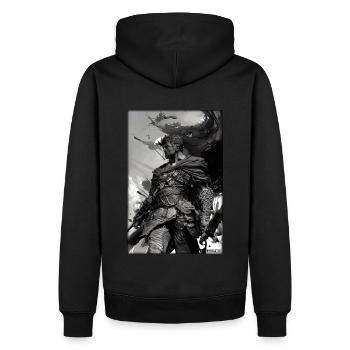 Krieger Schwert Vintage Schwarz Weiß 3 - Männer Premium Bio Hoodie - Schwarz - Hinten - Nico (187cm)