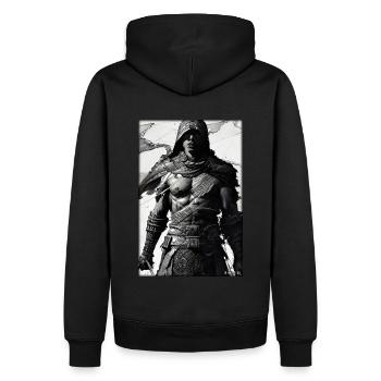 Krieger Schwert Vintage Schwarz Weiß 2 - Männer Premium Bio Hoodie - Schwarz - Hinten - Nico (187cm)
