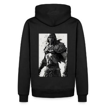 Krieger Schwert Vintage Schwarz Weiß 1 - Männer Premium Bio Hoodie - Schwarz - Hinten - Nico (187cm)