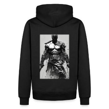 Krieger Schwert Vintage Schwarz Weiß 4 - Männer Premium Bio Hoodie - Schwarz - Hinten - Nico (187cm)