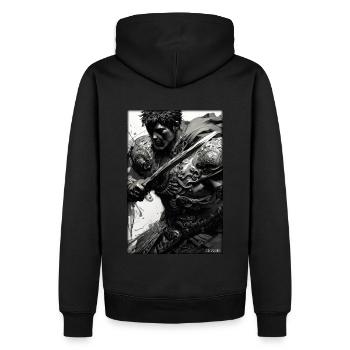 Krieger Schwert Vintage Schwarz Weiß 5 - Männer Premium Bio Hoodie - Schwarz - Hinten - Nico (187cm)