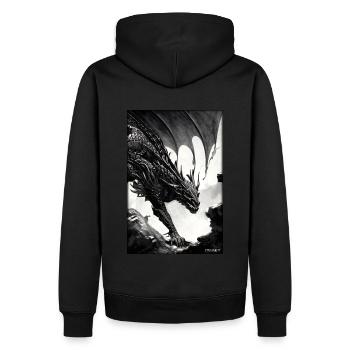 Drache Kreatur Fantasie Schwarz Weiß 2 - Männer Premium Bio Hoodie - Schwarz - Hinten - Nico (187cm)