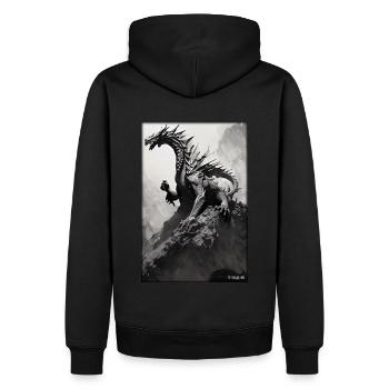 Drache Kreatur Fantasie Schwarz Weiß 1 - Männer Premium Bio Hoodie - Schwarz - Hinten - Nico (187cm)