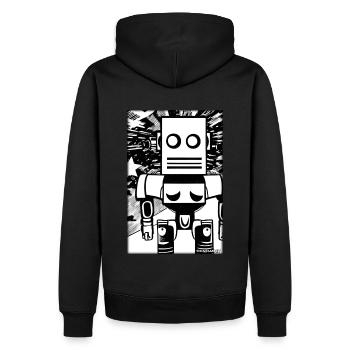 Roboter Comic Zukunft Cyborg Maschine Technik - Männer Premium Bio Hoodie - Schwarz - Hinten - Nico (187cm)
