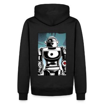 Roboter Comic Zukunft Cyborg Maschine Technik - Männer Premium Bio Hoodie - Schwarz - Hinten - Nico (187cm)