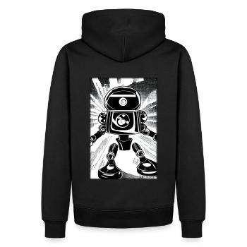 Roboter Comic Zukunft Cyborg Maschine Technik - Männer Premium Bio Hoodie - Schwarz - Hinten - Nico (187cm)
