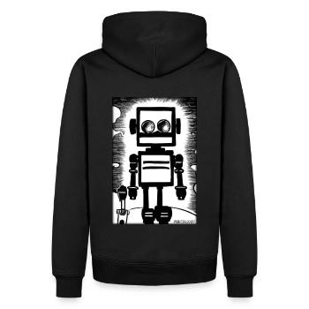 Roboter Comic Zukunft Cyborg Maschine Technik - Männer Premium Bio Hoodie - Schwarz - Hinten - Nico (187cm)