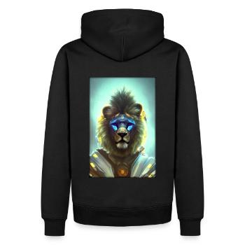 Löwe Raubkatze Cyber Neon Punk Zukunft Sci-Fi - Männer Premium Bio Hoodie - Schwarz - Hinten - Nico (187cm)