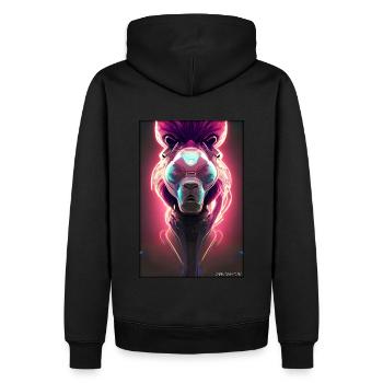 Löwe Raubkatze Cyber Neon Punk Zukunft Sci-Fi - Männer Premium Bio Hoodie - Schwarz - Hinten - Nico (187cm)