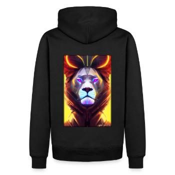 Löwe Raubkatze Cyber Neon Punk Zukunft Sci-Fi - Männer Premium Bio Hoodie - Schwarz - Hinten - Nico (187cm)
