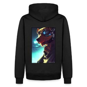 Hund Hundeliebhaber Cyber Neon Punk Zukunft Sci-Fi - Männer Premium Bio Hoodie - Schwarz - Hinten - Nico (187cm)