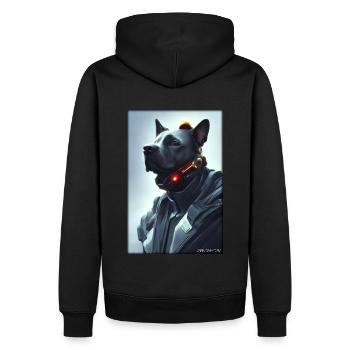 Hund Hundeliebhaber Cyber Neon Punk Zukunft Sci-Fi - Männer Premium Bio Hoodie - Schwarz - Hinten - Nico (187cm)