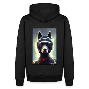 Hund Hundeliebhaber Cyber Neon Punk Zukunft Sci-Fi - Männer Premium Bio Hoodie - Schwarz - Hinten - Nico (187cm)