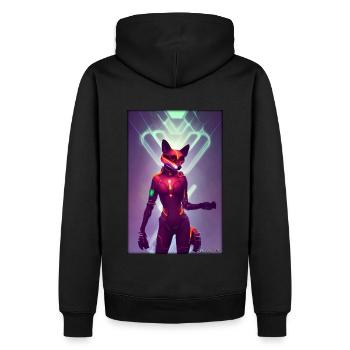 Fuchs Wildtier Cyber Neon Punk Zukunft Sci-Fi - Männer Premium Bio Hoodie - Schwarz - Hinten - Nico (187cm)