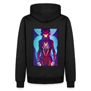 Fuchs Wildtier Cyber Neon Punk Zukunft Sci-Fi - Männer Premium Bio Hoodie - Schwarz - Hinten - Nico (187cm)