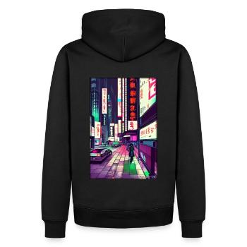 Tokyo City Stadt Cyber Punk Zukunft Sci-Fi Asien - Männer Premium Bio Hoodie - Schwarz - Hinten - Nico (187cm)