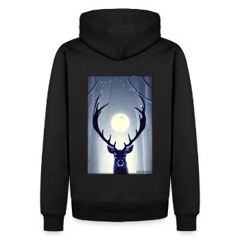 Hirsch Mond Mondlicht Wald Winter Schnee Waldtier - Männer Premium Bio Hoodie - Schwarz - Hinten - Nico (187cm)