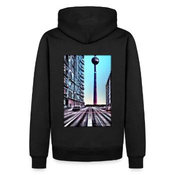 Berlin Berliner Fernsehturm Stadt Wahrzeichen - Männer Premium Bio Hoodie - Schwarz - Hinten - Nico (187cm)