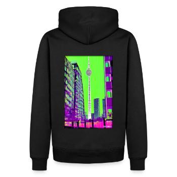 Berlin Berliner Fernsehturm Stadt Wahrzeichen - Männer Premium Bio Hoodie - Schwarz - Hinten - Nico (187cm)