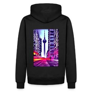 Berlin Berliner Fernsehturm Stadt Wahrzeichen - Männer Premium Bio Hoodie - Schwarz - Hinten - Nico (187cm)