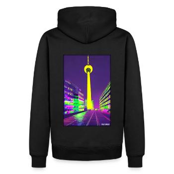 Berlin Berliner Fernsehturm Stadt Wahrzeichen - Männer Premium Bio Hoodie - Schwarz - Hinten - Nico (187cm)