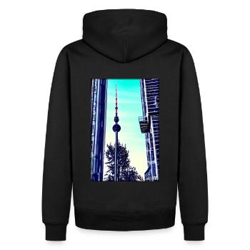Berlin Berliner Fernsehturm Stadt Wahrzeichen - Männer Premium Bio Hoodie - Schwarz - Hinten - Nico (187cm)