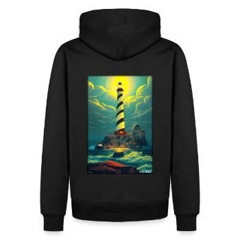 lighthouse sea light North Sea Baltic Sea holiday beach - Men’s Premium Organic Hoodie - black - Back - Nico (187cm)
