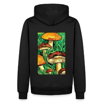 Pilze Wald Natur Herbst Naturliebe Wander - Männer Premium Bio Hoodie - Schwarz - Hinten - Nico (187cm)