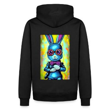 Hase Osterhase Ostern Cyber Zukunft Sci-Fi Tier - Männer Premium Bio Hoodie - Schwarz - Hinten - Nico (187cm)