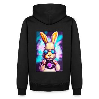 Hase Osterhase Ostern Cyber Zukunft Sci-Fi Tier - Männer Premium Bio Hoodie - Schwarz - Hinten - Nico (187cm)