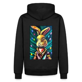 Hase Osterhase Ostern Cyber Zukunft Sci-Fi Tier - Männer Premium Bio Hoodie - Schwarz - Hinten - Nico (187cm)