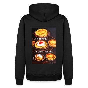 Bonjour, c’est l’heure du petit-déjeuner - Pfannekuchen - Sweat à capuche Premium bio Homme - noir - Dos - Nico (187cm)