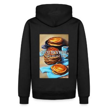 Bonjour, c’est l’heure du petit-déjeuner - Pfannekuchen - Sweat à capuche Premium bio Homme - noir - Dos - Nico (187cm)