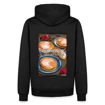 Bonjour, c’est l’heure du petit-déjeuner - Pfannekuchen - Sweat à capuche Premium bio Homme - noir - Dos - Nico (187cm)