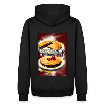 Bonjour, c’est l’heure du petit-déjeuner - Pfannekuchen - Sweat à capuche Premium bio Homme - noir - Dos - Nico (187cm)