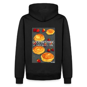 Bonjour, c’est l’heure du petit-déjeuner - Pfannekuchen - Sweat à capuche Premium bio Homme - noir - Dos - Nico (187cm)