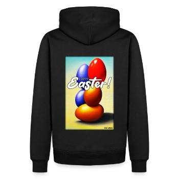 Happy Easter - Osterei Ostern Osterfest Bunte Eier - Männer Premium Bio Hoodie - Schwarz - Hinten - Nico (187cm)