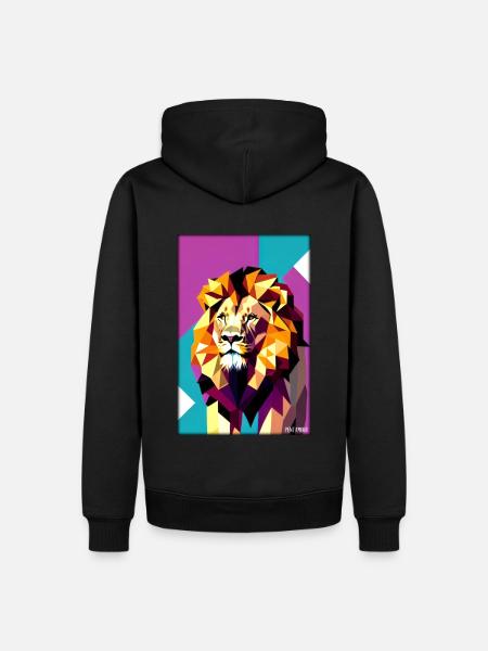 Leo Polygon Rainbow Colorful Wilderness Wildlife - Men’s Premium Organic Hoodie - black