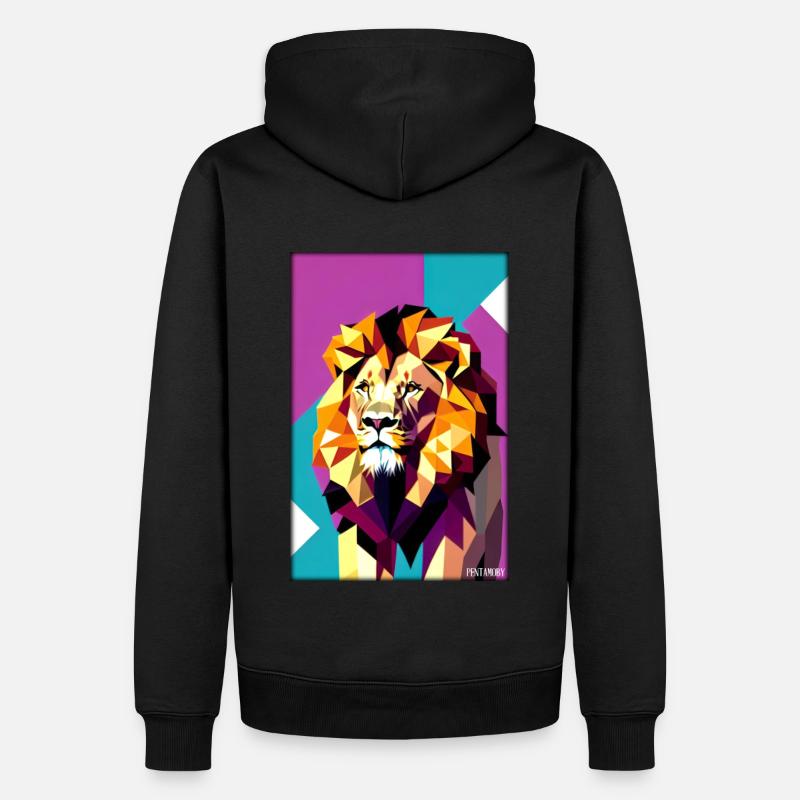 Leo Polygon Arc-en-ciel coloré sauvage Faune sauvage - Sweat à capuche Premium bio Homme - noir