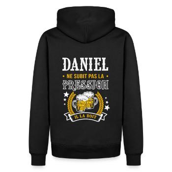 Daniel bière daniel cadeau Daniel fêtes - Sweat à capuche Premium bio Homme - noir - Dos - Nico (187cm)