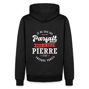 Pierre Parfait Cadeau prenom pierre - Sweat à capuche Premium bio Homme - noir - Dos - Nico (187cm)