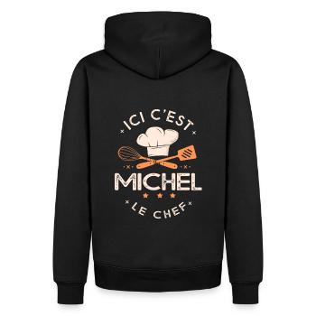 Michel Chef Ici c est michel le chef cuisinier - Sweat à capuche Premium bio Homme - noir - Dos - Nico (187cm)