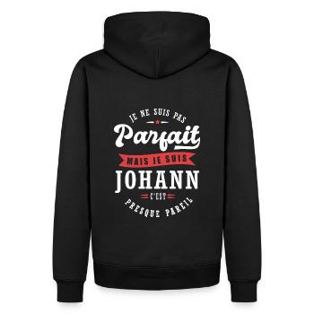 Johann Parfait Cadeau prenom johann - Sweat à capuche Premium bio Homme - noir - Dos - Nico (187cm)