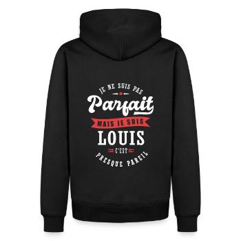 Louis Parfait Cadeau prenom louis - Sweat à capuche Premium bio Homme - noir - Dos - Nico (187cm)