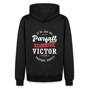 Victor Parfait Cadeau prenom victor - Sweat à capuche Premium bio Homme - noir - Dos - Nico (187cm)