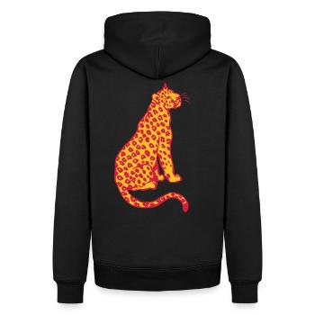 Sitzende Leopard von Cheerful Madness!! - Männer Premium Bio Hoodie - Schwarz - Hinten - Nico (187cm)