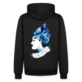 calypso blau - Göttin des Meeres - stil old school - Männer Premium Bio Hoodie - Schwarz - Hinten - Nico (187cm)